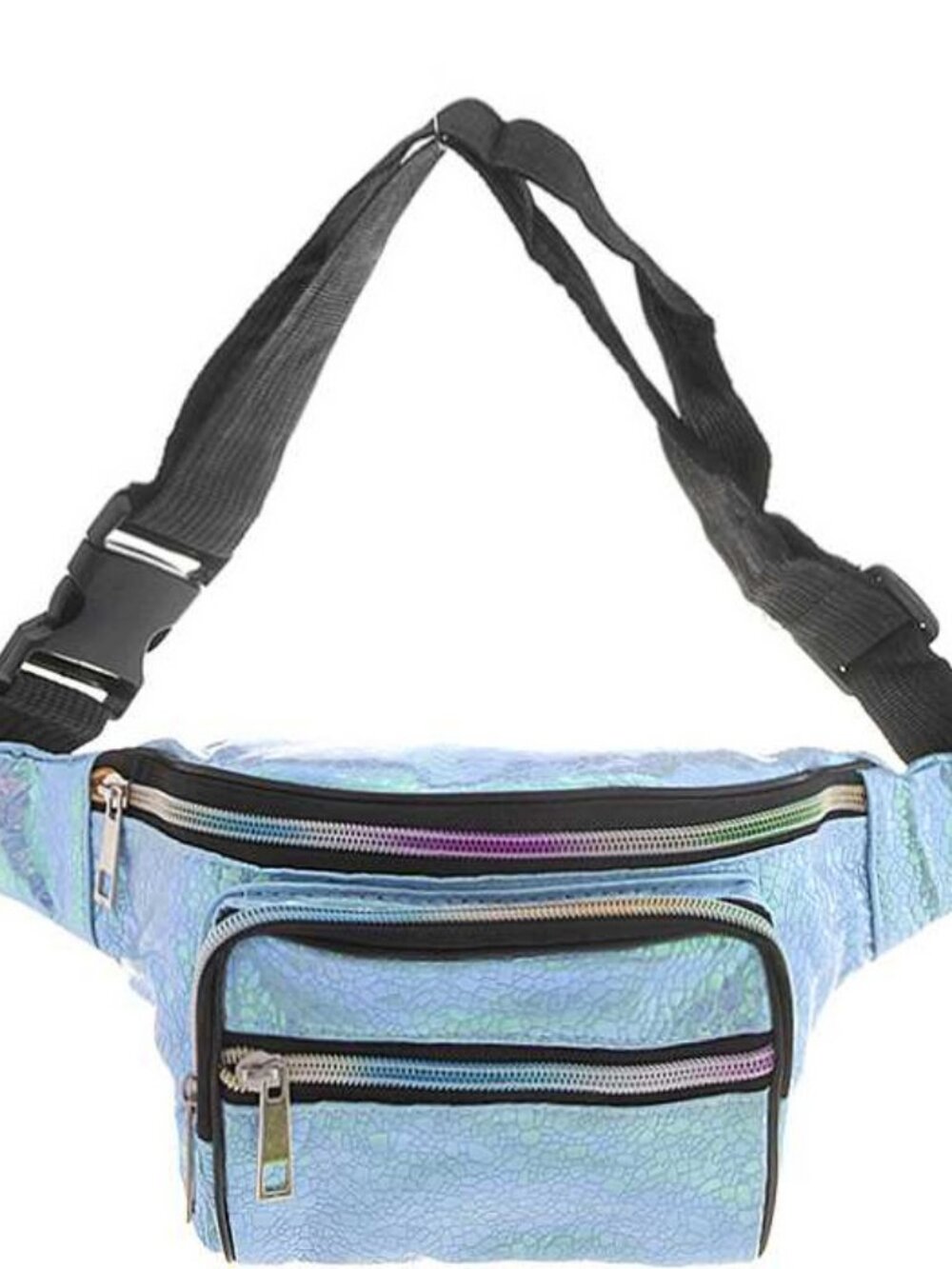 Fashion Collection Blue Iridescent Mini Fanny Pack Pebbled Faux Leather